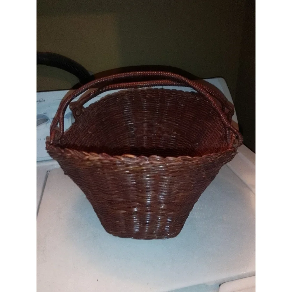 Vintage Boho Woven Rattan Wicker Basket With Handles / Gathering Basket 14